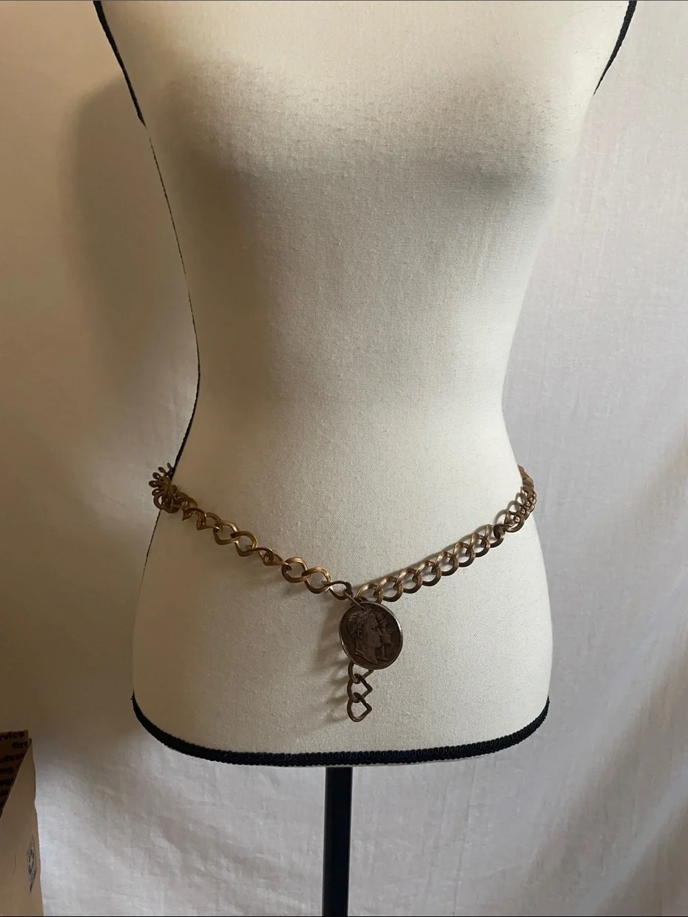 Vintage Antique Coin Pendant Chain Necklace belt in Brass Tone